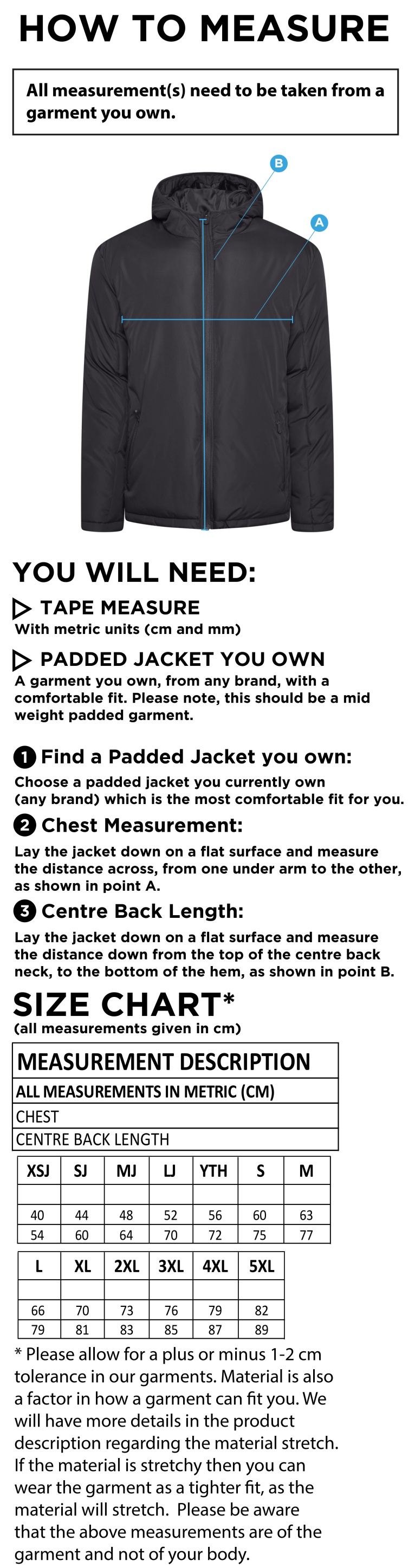 Ct Padded Jacket : Navy - Size Guide